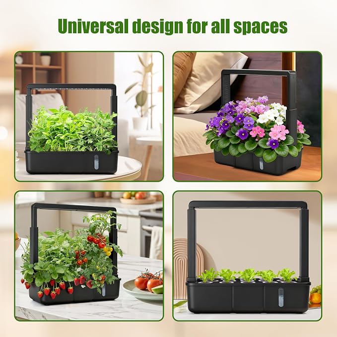 15-Pod Indoor Hydroponic Growing System with LED Grow Light, Smart Garden Kit, Adjustable Height, Auto Timer and Quiet Water Pump for Herbs