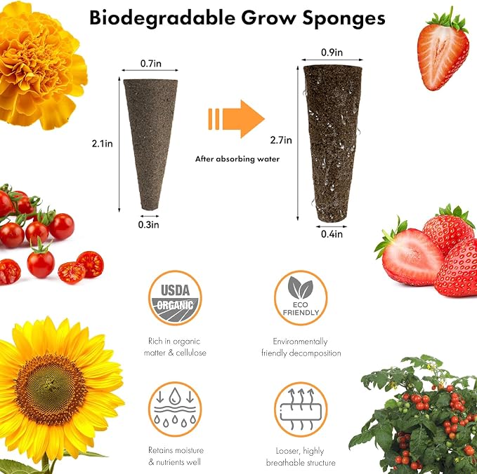 LYKOCLEAN Flower Fruit Seed Pods for AeroGarden, Ahopegarden, iDOO Hydroponics Growing System Indoor, 350 Seeds+ Including Dwarf Sunflower Bambino, Marigold, Red Tomato, Red Strawberry (12-Pods)