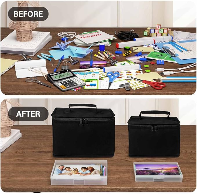 Barhon Photo Storage Boxes Set - 8 Pack 4x6 and 8 Pack 5x7, Photos Case Containers with Bag, Multi-Sized Seed Organizer with Handle for Stickers (Black)