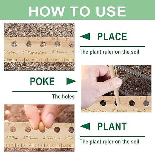 Spacer Tool Seeder Planting Ruler – Seeding Spacing Ruler Template with Plant Dibble, Precise Planting for Vegetable, Garden, Yard, Wooden with Holes