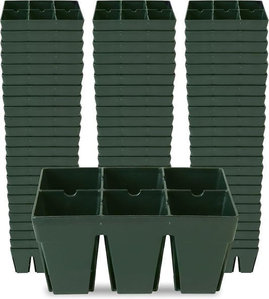 Epic Gardening 72 Pack Sage Green 6-Cell Reusable Seed Starter Tray - UV-Treated BPA-Free Plant Germination Trays for Outdoor Gardening