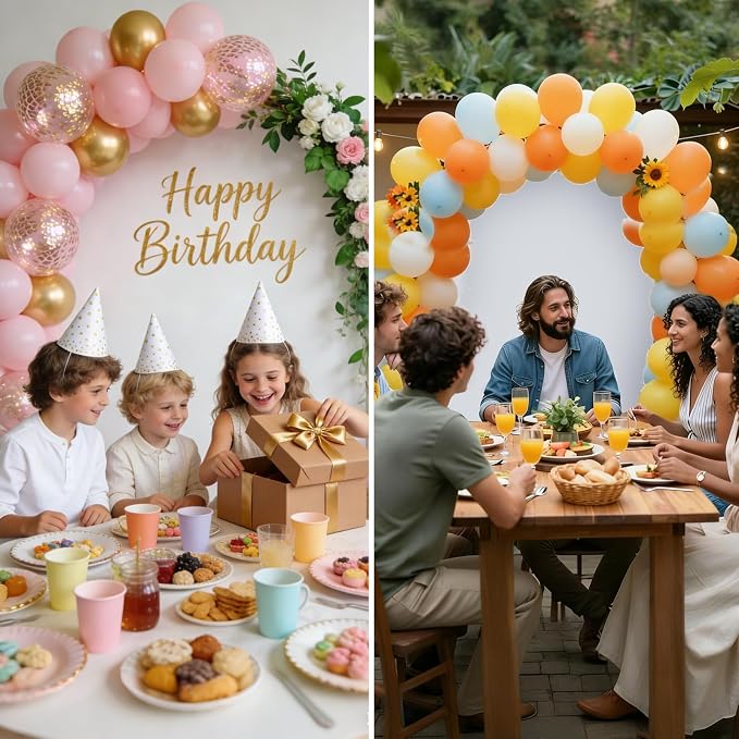 Metal Arch Backdrop Stand and Cover Set, 7.2FT Gold Wedding Backdrop Arch Frame Stand with Cover, Balloon Arch Stand with White Arch Cover for Party Birthday Baby Shower Graduation Decorations