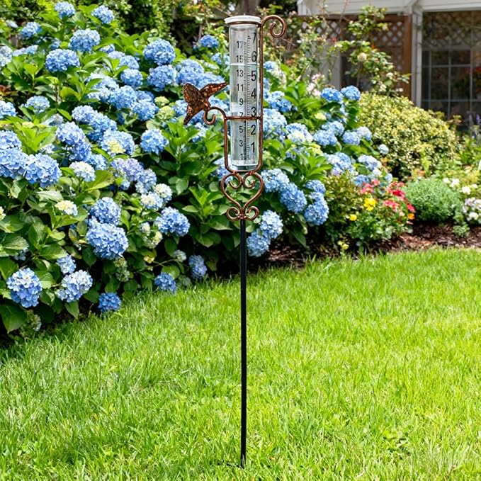 Rain Gauge Outdoor with 7 Inch Glass Tube, Rain Gauges Large Clear Numbers Measure Gauge for Yard, Garden, Lawn(Hummingbird)