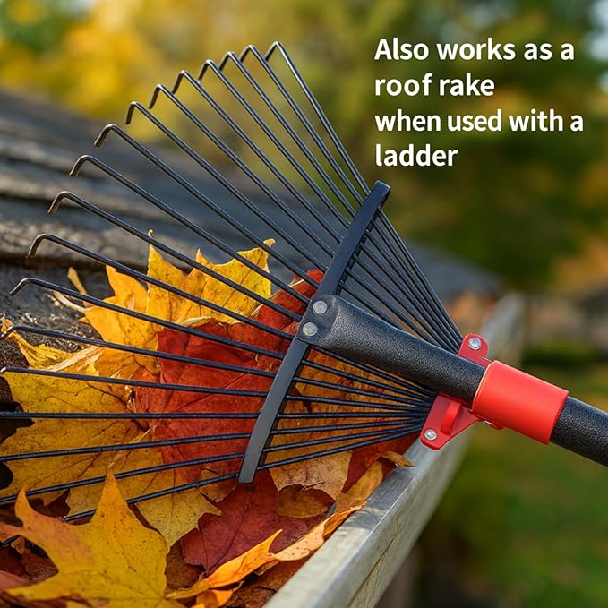 Adjustable Leaf Rake - Metal Garden Rake with 8"-17" Expandable Head, 70" Long Handle, Lightweight Collapsible Design for Leaves & Pine Needles,Lightweight for Flower Beds,Yard, Shrubs,Camping