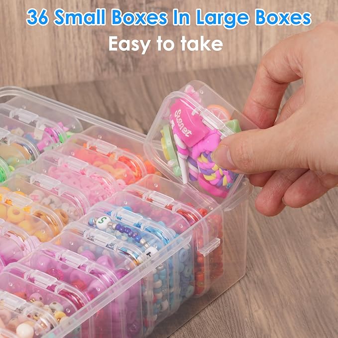OUTUXED Bead Organizer Box, 108Pcs Small Clear Plastic Bead Storage, Mini Craft Storage Containers Boxes with Hinged Lid and Labels for Bracelets, Making DIY Jewelry Craft Nail, Screws, Seeds