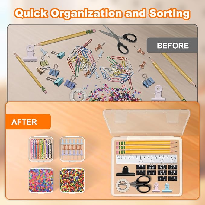 3 Pack 90 Pcs Bead Organizer Box, Clear Plastic Storage Containers Features Hinged Lid and Labels, Craft Storage Box for Jewelry, Diamonds, Clay Beads, Bracelets, Screws, Seeds, Small Parts