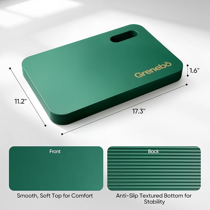 Grenebo 2-Pack 1.6" Extra Thick NBR Foam Garden Kneeling Pads, Ultra Soft Cushion Kneeling Pads for Gardening, Gardening Kneeling Pad for Baby Bathing, Work, Exercise, 17.3×11×1.6 in, Green