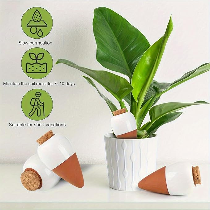 4 Pack Terracotta Watering Spikes, Plant Watering Devices Wine Bottle Automatic Plant Self Watering Spikes for Vacations, Clay Self-Watering Stakes for Indoor Outdoor Plants
