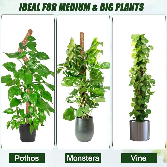 4 Pack Moss Pole, 47 Inch Moss Poles for Climbing Plants Monstera, Bendable Coir Plant Stakes for Potted Plants, Philodendron, Pothos (47.2" x 4pcs)