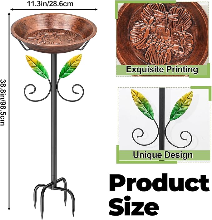 Freestanding Birdbaths Bowl Outdoor, Free Standing Garden Bird Bath Bird Feeder & Bird Bath Bowl, Detachable Decoration Spa Birdfeeder for Garden Patio Yard Lawn (Vintage Brown)