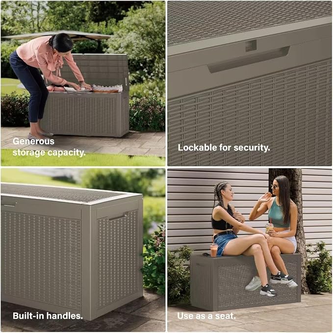 270 Gallon Outdoor Storage Box Waterproof, Lockable Resin Deck Box Large Storage Bin for Patio Furniture Cushion, Garden Tools, Pool Accessories, UV-Resistant Outside Delivery, Gray