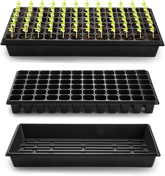 RooTrimmer 10 Pack 1020 Trays No Holes and 10 Pack 72 Cell Seed Starter Tray, 20" x 10" - Heavy Duty Reusable Plastic Seed Starter Kit for Microgreens, Seed Germination & Plant Propagation (10 Sets)