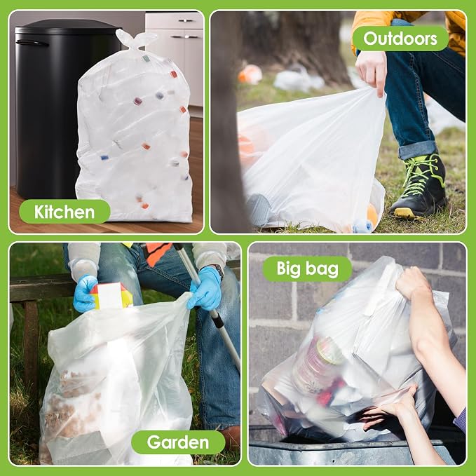 Teivio 30-33 Gallon 300 Counts Large Multipurpose Trash Bags Sturdy Garbage Bags,30 Gal 31 Gal 32Gal 33 Gal 35 Gal,Leaf Bags Outdoor Commercial Trash Can Liner for Construction Sites(Clear)