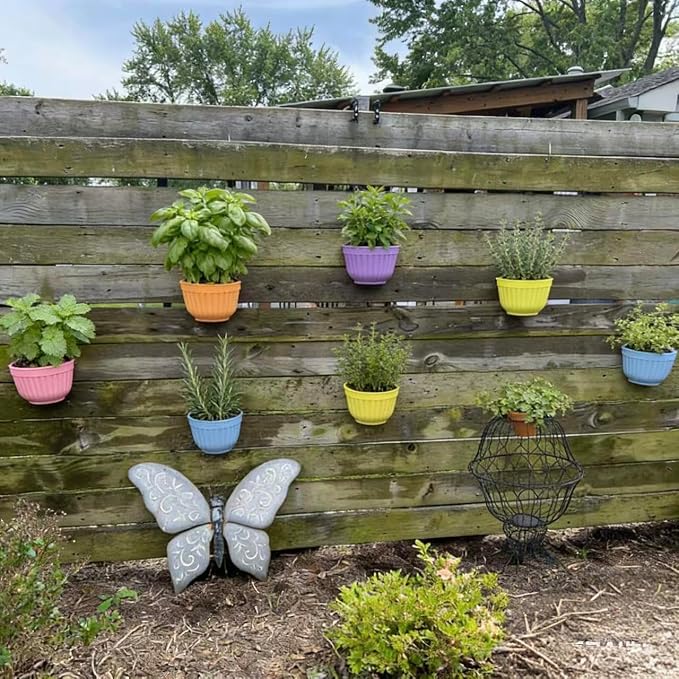 8 Pcs Colorful Resin Wall Hanging Planter Pot Vertical Garden Living Wall Mount Window Hang Indoor Outdoor Plant Flower Basket for Kitchen Herb Balcony Railing Shelf Fence Bedroom Trellis Decor Modern
