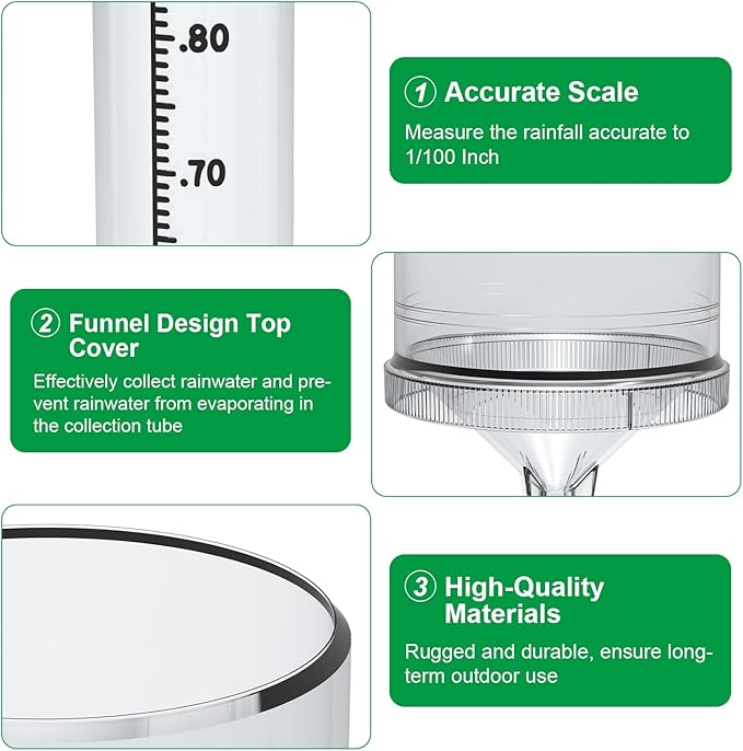 Rain Gauge Outdoor Rain Gauge Accurate to 0.01 Inches with Mounting Bracket All-Weather Rain Gauge Suitable for Farm Garden Courtyard