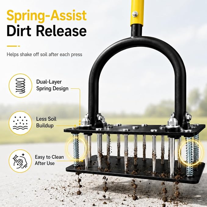 Manual Lawn Aerator Tool with 15 Spikes, 32"-35" Adjustable T-Handle,15-Spike Grass Aerator for Yard Care