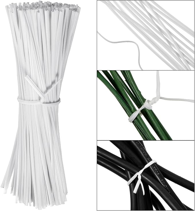 WILLBOND 200 Pcs Garden Plastic Twist Tie for Garland, 4.72'' Decorative Tree Twist Tie for Wreath Banister Reusable Plant Support, Wire Cords Garden Plastic Gifts Bags(White)