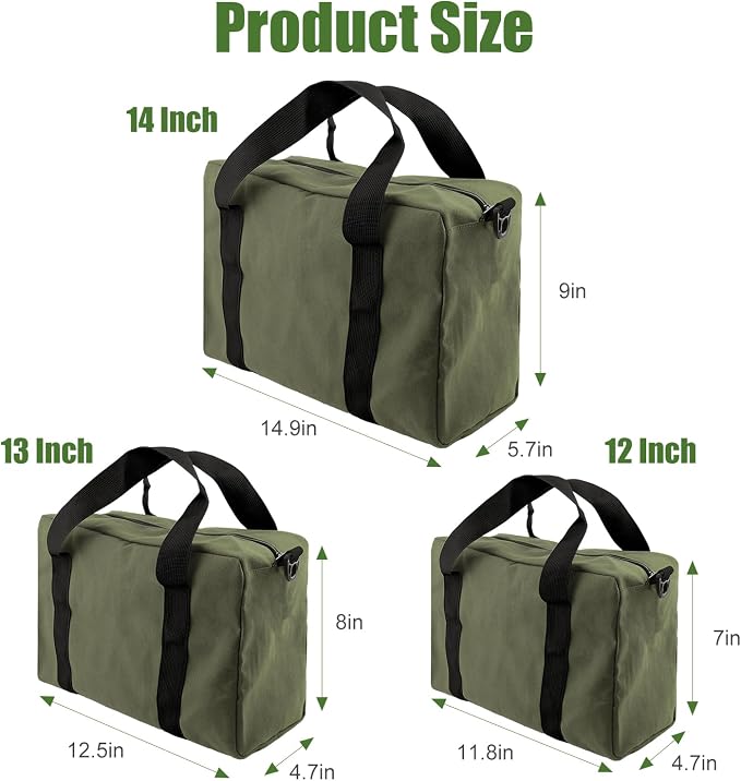 Small Tool Bag,Close Top Wide Mouth Tool Organizer Bag,Large Capacity Tool Bags for Men,Canvas Tool Storage Bag for Storage Handbag for Screwdrivers,Wrench,Pliers Hand Tools (Army Green, 20 Inch)