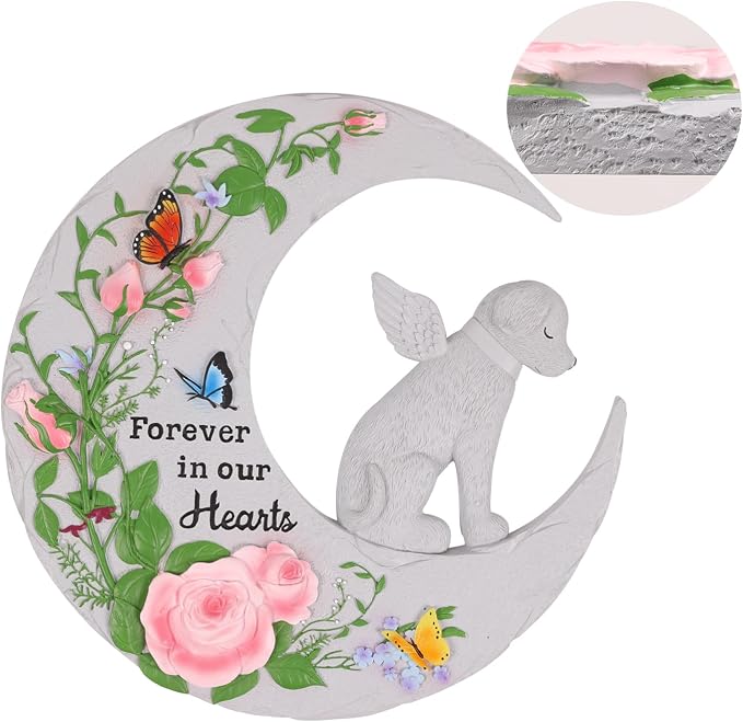 Pet Memorial Stone for Dogs Cats, 10 Inch Memorial Gifts for Loss of Dog, Heart Shaped Cat Memorial Stones, Pet Memorial Gifts, Pet Loss Sympathy Gift (Moon Dog)