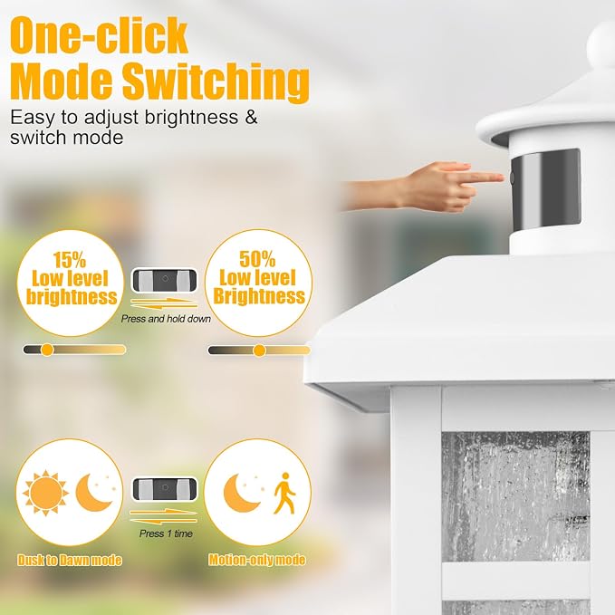 Brilvibera Dawn to Dusk Motion Sensor Wall Light Fixtures - White Wall Mount with E26 Sockets & Tempered Glass, Waterproof Outdoor & Indoor Lights for House, Porch, Garage, Door