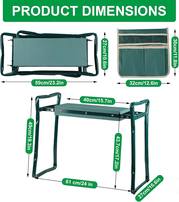 Garden Kneeler and Seat,Heavy Duty Portable Garden Stool with Tool Pouches,Foldable Thick Gardening Bench with EVA Foam Kneeling Pad,Gardening Gifts for Seniors,Gardener,Parents