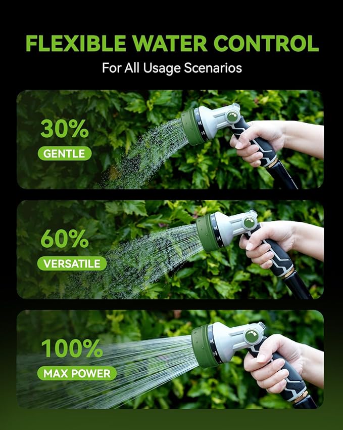RAINPOINT Full-Metal Garden Hose Nozzle, Heavy Duty Water Hose Nozzle Sprayer With 10 Adjustable Patterns & High Flow,Thumb Control For Flow Adjustment, Ideal For Watering, Washing,Dark Green