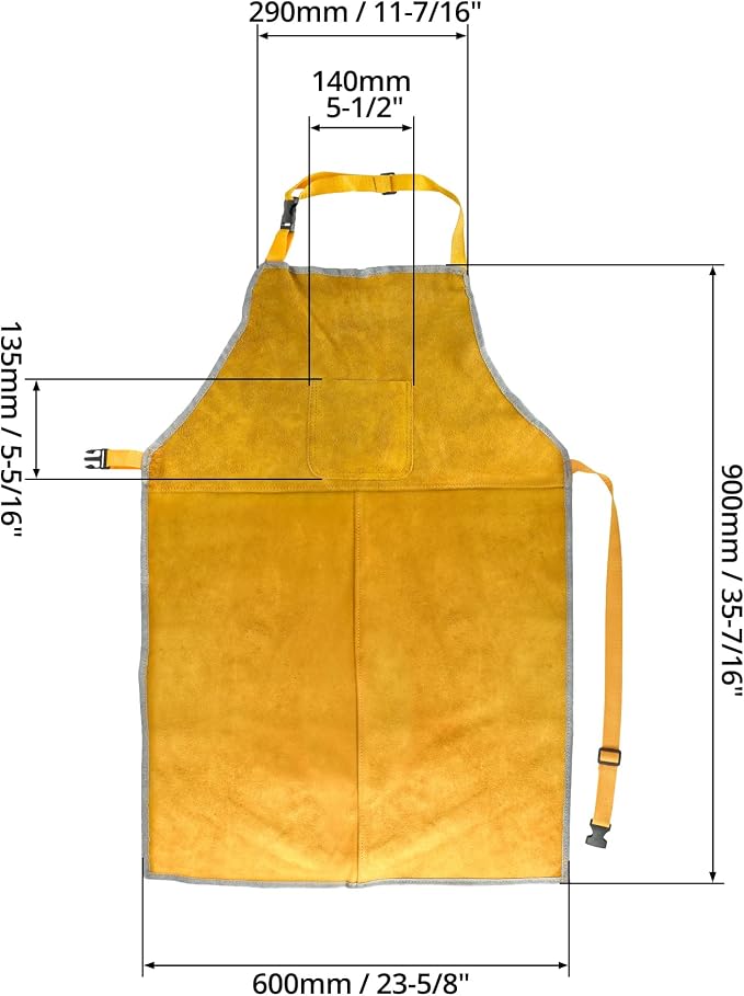 QWORK Leather Welding Work Apron - Flame and Welding Spatter Resistant - Adjustable Harness - Suitable for Welders, Blacksmiths
