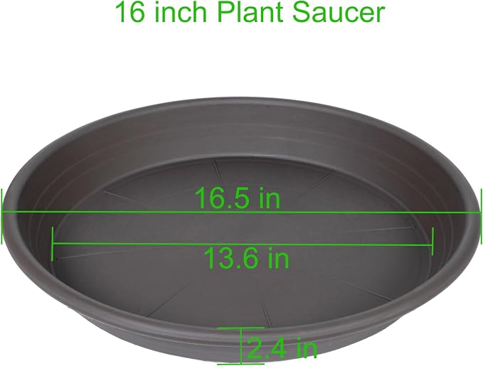 2 Pack of 16 inch Plant Saucer, Large Plant Tray, Heavy Sturdy Plant Drainage Tray for Indoors, Bird Bath Bowls, Sturdy 18 inch Plastic Pot Tray for Planter (Brown)