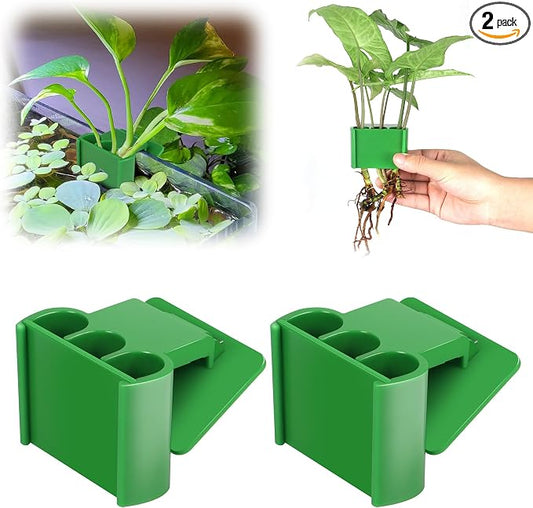 2 Pk Upgraded Aquarium Plant Holder, 3-Hole Hanging Holder with Clip, Suitable for Fish Tank Decoration, Green