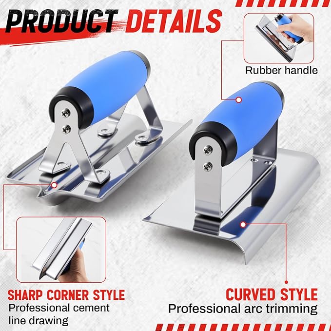 MorningRo 6pcs Concrete Hand Tools Set Masonry Tools Includes Stainless Steel Concrete Hand Edger, Groover, Wood Float, Finishing Trowel, Pool Trowel and Tool Bag for Cement Beginner Kit