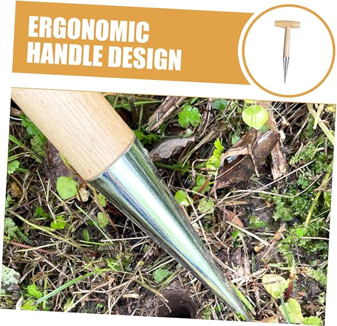 Kisangel Garden Hole Punch Dibber Tool T-Handle Seed Planter for Weeding and Planting