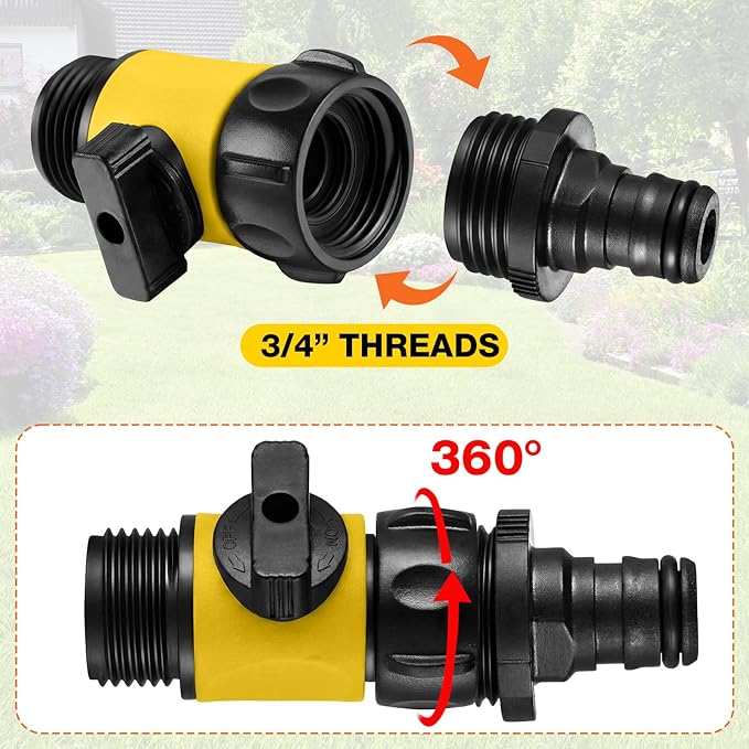 Hotop 6 Pcs Garden Hose Shut Off Valve Plastic Connect Water Hose Turn Off Valve with Anti Leak Standard 3/4 Inch Thread and Rubber Gaskets (Yellow)