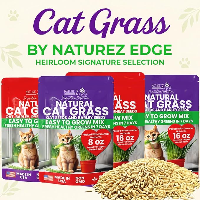 NatureZ Edge Cat Grass Seeds & Catnip Seeds - 3 Pack Variety Kit, Cat Grass for Indoor Cats, Oat & Barley Seeds for Planting, Cat Plant, Indoor Cat Grass Kit, hierba para Gatos