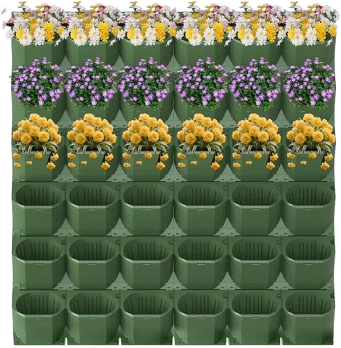 36 Pockets Living Wall Planter Indoor, Self Watering Wall Hanging Planters for Outdoor Plants Stackable, Cascading Vertical Planter Garden (Green)