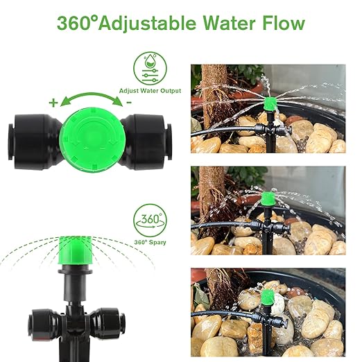 Kalolary Drip Irrigation Emitters, 30pcs Quick Connect Adjustable 360 Degree Water Emitters for for 1/4" Tubing, Durable Irrigation Drippers for Garden, Lawn, and Greenhouse Watering Systems(Green)