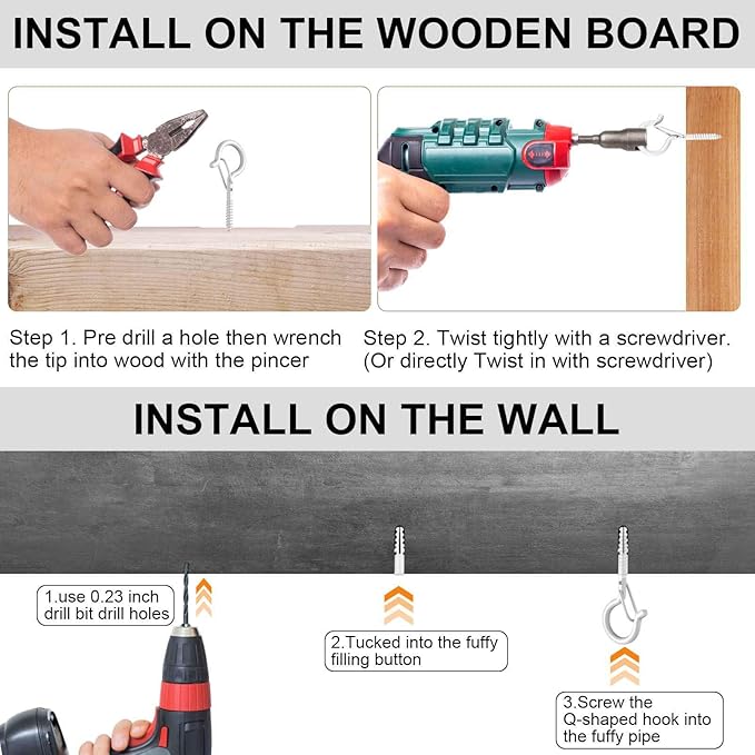FSAH 96 PCS Q-Hanger Hooks, Screw Hooks for Outdoor String Lights, Safety Buckle Design Cup Eye Hook for Hanging Christmas Lights, Plants, Mounted on Wall Ceiling, Include 1 Wing Nut Driver, White