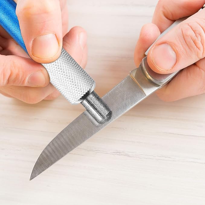 2 Pieces Diamond Retractable Knife Sharpener Steel Sharpening Rod for Kitchen Outdoor Serrated Stick Tools (Blue, Silver)