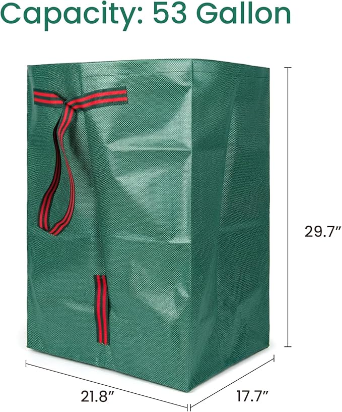 53 Gallon Yard Bags, 2-Pack Reusable Yard Waste Bags, Dustpan Design Leaf Bags for Yard Waste, Grass, Lawn Trash