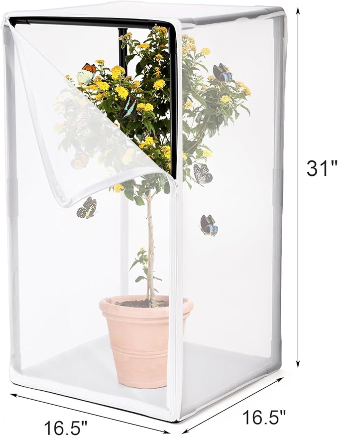Kingrol Outdoor Insect & Butterfly Habitat Cage - Mesh Plant Enclosure for Pest/Bird Protection, Ideal for Breeding Butterflies, Soldier Flies, Ladybugs - 16.5 x 16.5 x 31 Inch
