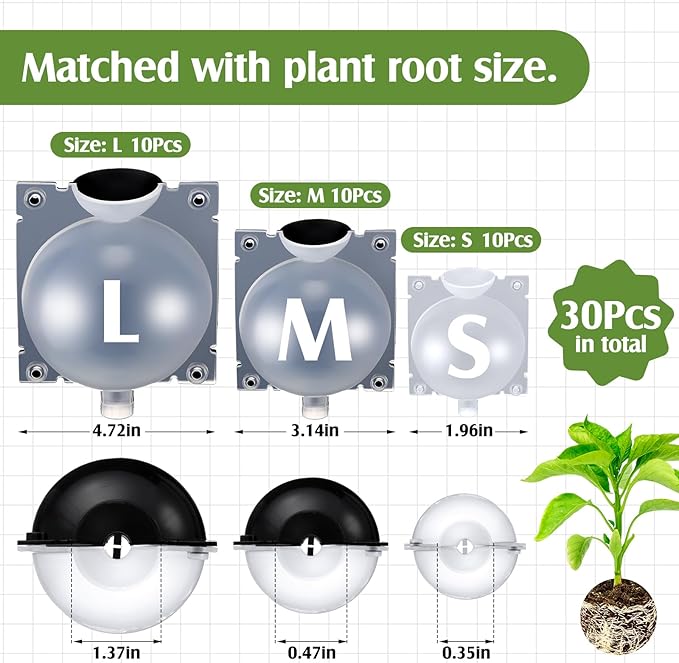 Threehoney 30 Pcs Air Layering Propagation Kit Reusable Half Black Half Transparent Grafting Ball Air Layering Pods Propagation Box Plant Rooting Grafting Box for Plants, Large, Medium, Small