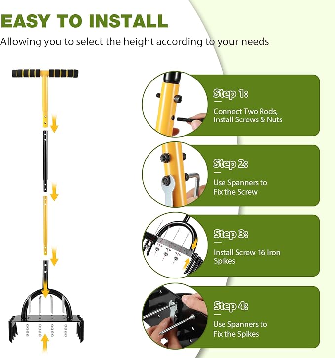 2-in-1 Lawn Aerator, Manual Core Aerator Lawn Tool with 24-Spikes Suitable for Lawn Ventilation, Garden Soil Loosening and Compact Soil Care, Revives Lawn Health