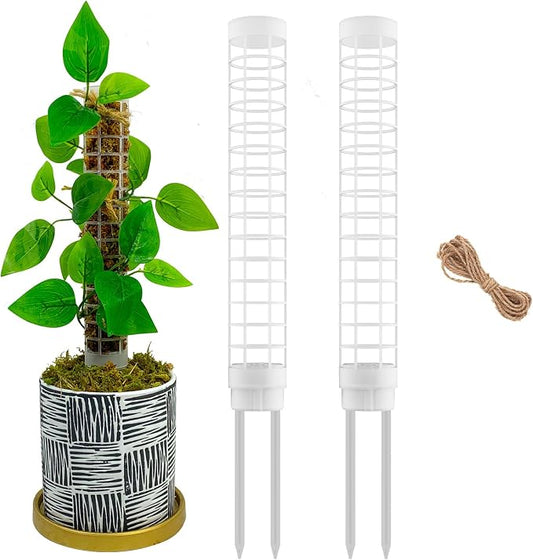 Small Moss Pole for Monstera - Stackable & Refillable Plastic Moss Poles for Climbing Plants with Large Mesh Design (2Pack-White-Small)