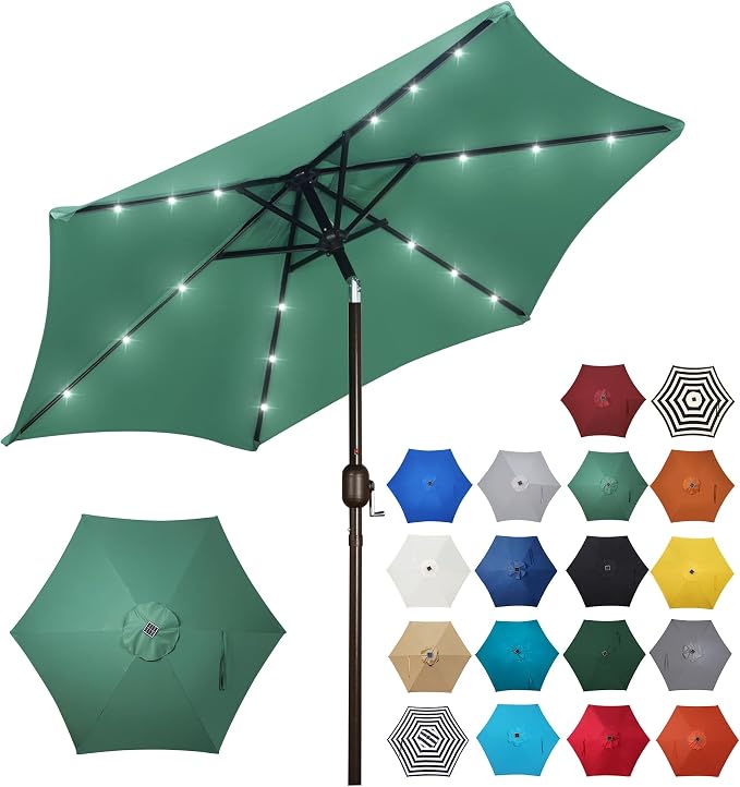 Blissun 7.5 ft Solar Umbrella, 18 LED Lighted Patio Umbrella, Table Market Umbrella