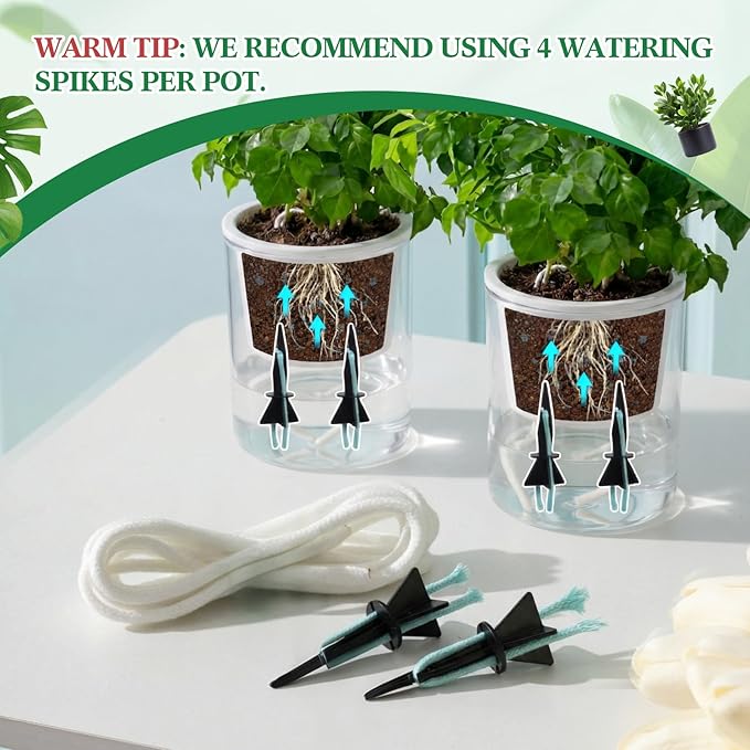 8 Pack Self Watering Spikes for Indoor Outdoor Plants, Automatic Plant Watering Stakes with 32.8ft Capillary Wick Rope, DIY Vacation Waterer for Potted Plant Seedling Garden Pot (Medium)