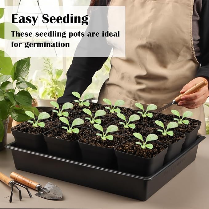 RooTrimmer Seed Starter Tray, 5 Packs Plant Tray, Durable Plastic Growing Trays, Stackable Seedling Starter Trays Perfect for Indoor, Outdoor, Greenhouses, 16.5" L x 13.2" W x 2.8" H - Black