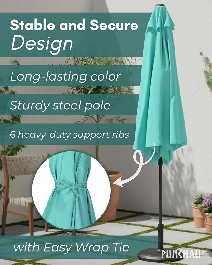 6 Ft Outdoor Patio Umbrella, Easy Open/Close Crank and Push Button Tilt Adjustment - Aqua Market Umbrellas