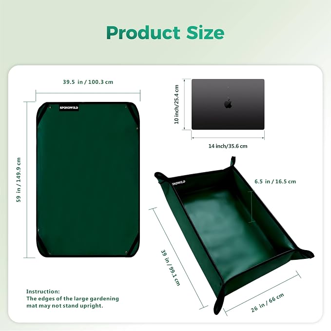 Plant Transplanting Mat - Thickened Waterproof Potting Mat, Succulent Gardening Mat, Portable Repotting Mat for Mess Control, Indoor Outdoor Use, PVC-Green, 39.5"x59"