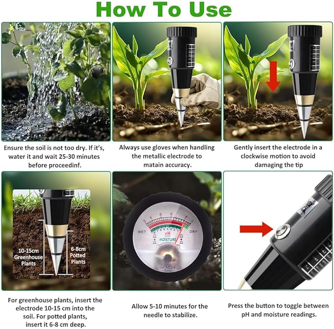 Soil PH Meter, Soil Moisture Sensor Meter, Soil PH Tester Gardening Tool Kits for Plant, Tree, Soil Tester for Moisture Great for Garden, Lawn, Farm, Indoor & Outdoor Use