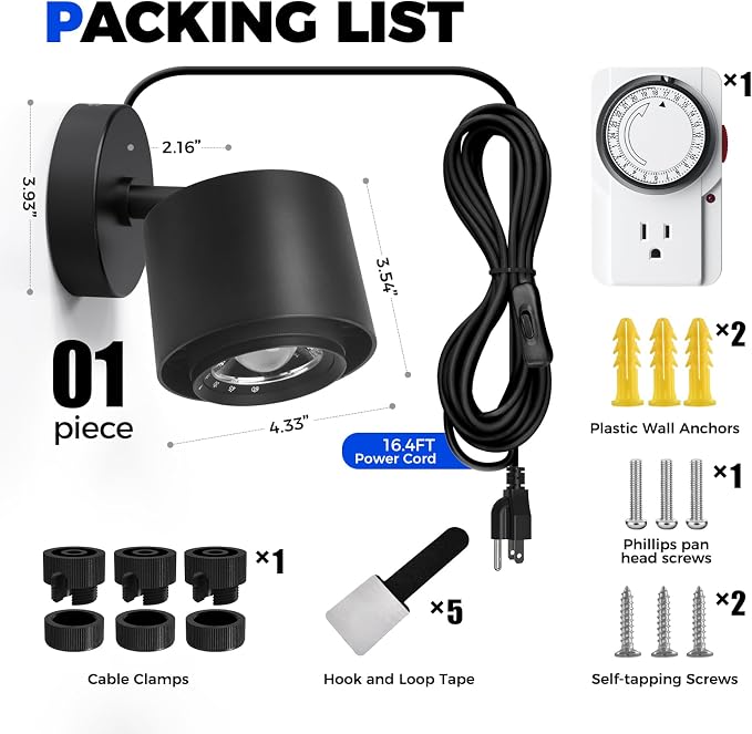 Barrina TR40a Track Plant Lights for Indoor Growing, 40W Ceiling Grow Lights with Adjustable Beam Angle (15°-60°), 5000K Full Spectrum Wall Plant Light with Timer for Greenhouse, Black Cover
