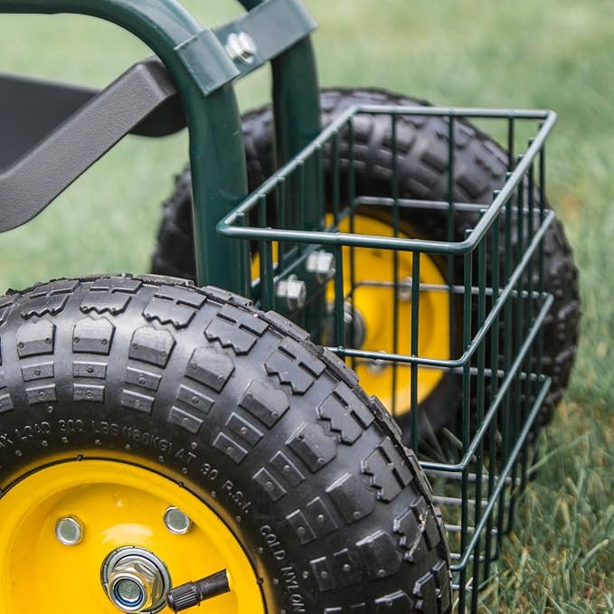 Rolling Scooter Garden Stool Cart with Tool Storage Basket & Swivel Seat Heavy Duty Gardening Planting